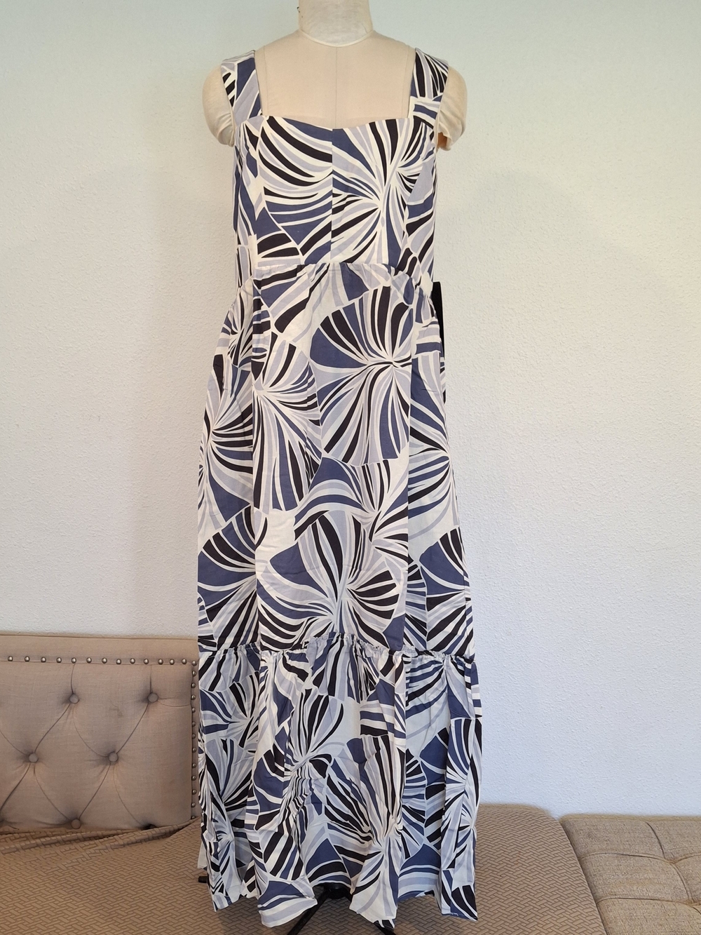 NWT Tuckernuck Blue Palm Alston Sleeveless Resort Linen-Rayon Midi Dress